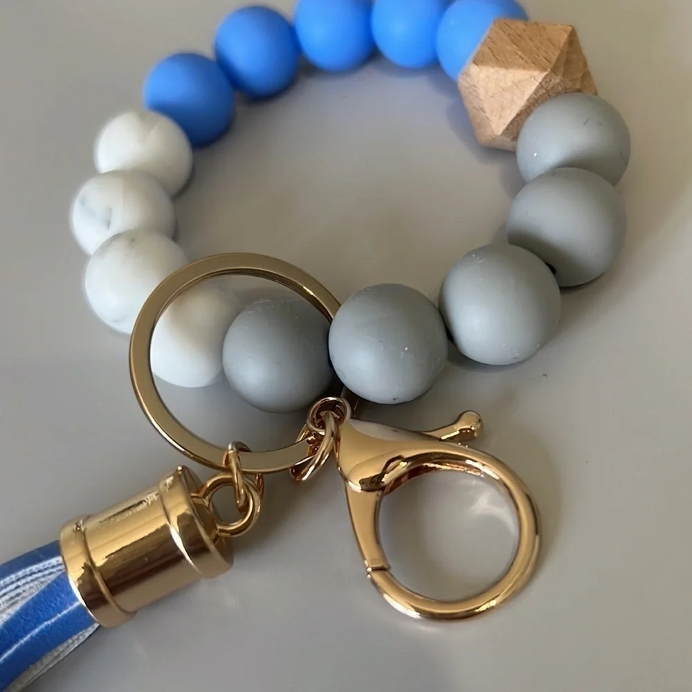 Stretch Silicone Bead Key Chain Wristlet in Royal Blue